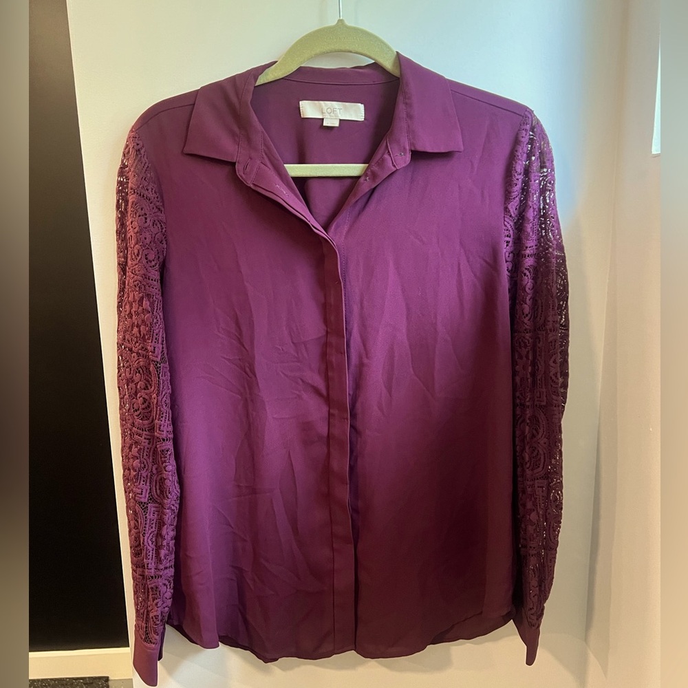 Button down Blouse with lace sleeves from the loft